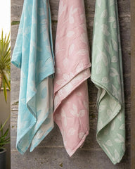 100% Bamboo Jacquard Bath Towels 900 Gsm | Ultra Soft, Quick Dry, Antibacterial Quatrefoil Or Botanica Design (Pink, Green & Blue) - Set Of 3