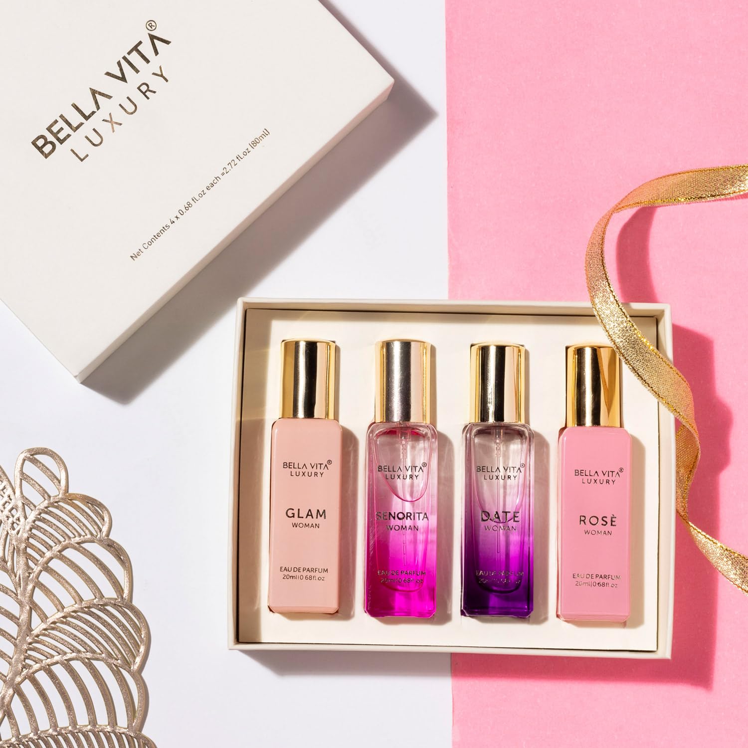 Bella Vita Luxury Senorita + Rose + Date + Glam Eau De Parfum Gift Set 4x 0.68 Fl.oz. Perfect Gift For Wife