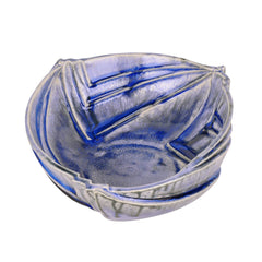 Studio Pottery Ceramic Extra Large Serving Bowl With Cut Design - Blue, 25 Cm, 1700ml | Snack Serving Bowl - Pasta Serving Bowl