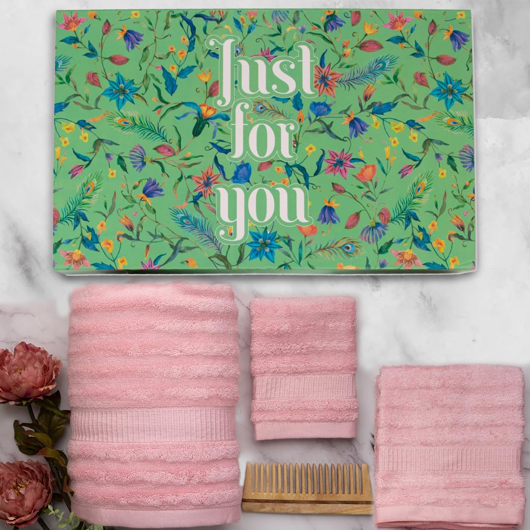 Mush Bamboo Luxurious Bath + Hand & Face Towel 1000 Gsm | Ultra Soft, Absorbent & Antimicrobial Towel (Pink) -3 Piece