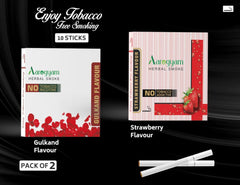 Aarogyam Herbals Pack Of 2 Flavours 100% Tobacco & Nicotine Free Cigarette For Relieve Stress & Mood Enhance Product Strawberry, Gulkand - 10 Sticks X 2 Packets