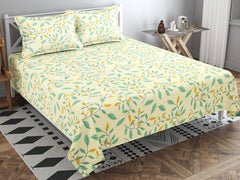 100% Cotton Double Bed Bedsheet Set With 2 Matching Pillow Covers | 90 X 90 Inches, Beige - Ideal For Villas, Guest Houses, & Daily Home Use Double Bedsheet