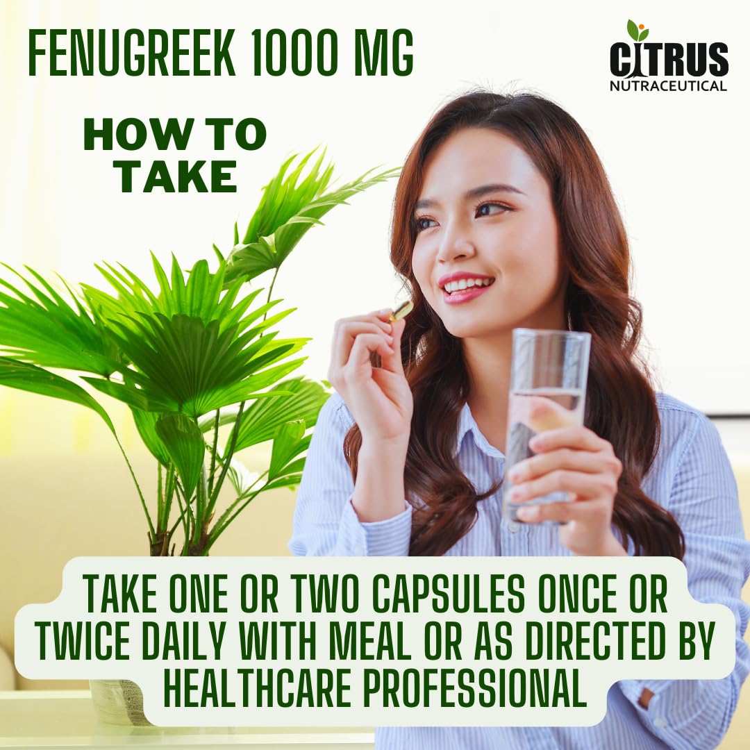 Citrus Nutraceutical Fenugreek Seed Extract Supplement 1000 Mg For Improve Digestion, Regulate Sugar, Increase Lactation & Cardiovascular Support | 60 Capsule, 100gm 0.2lbs
