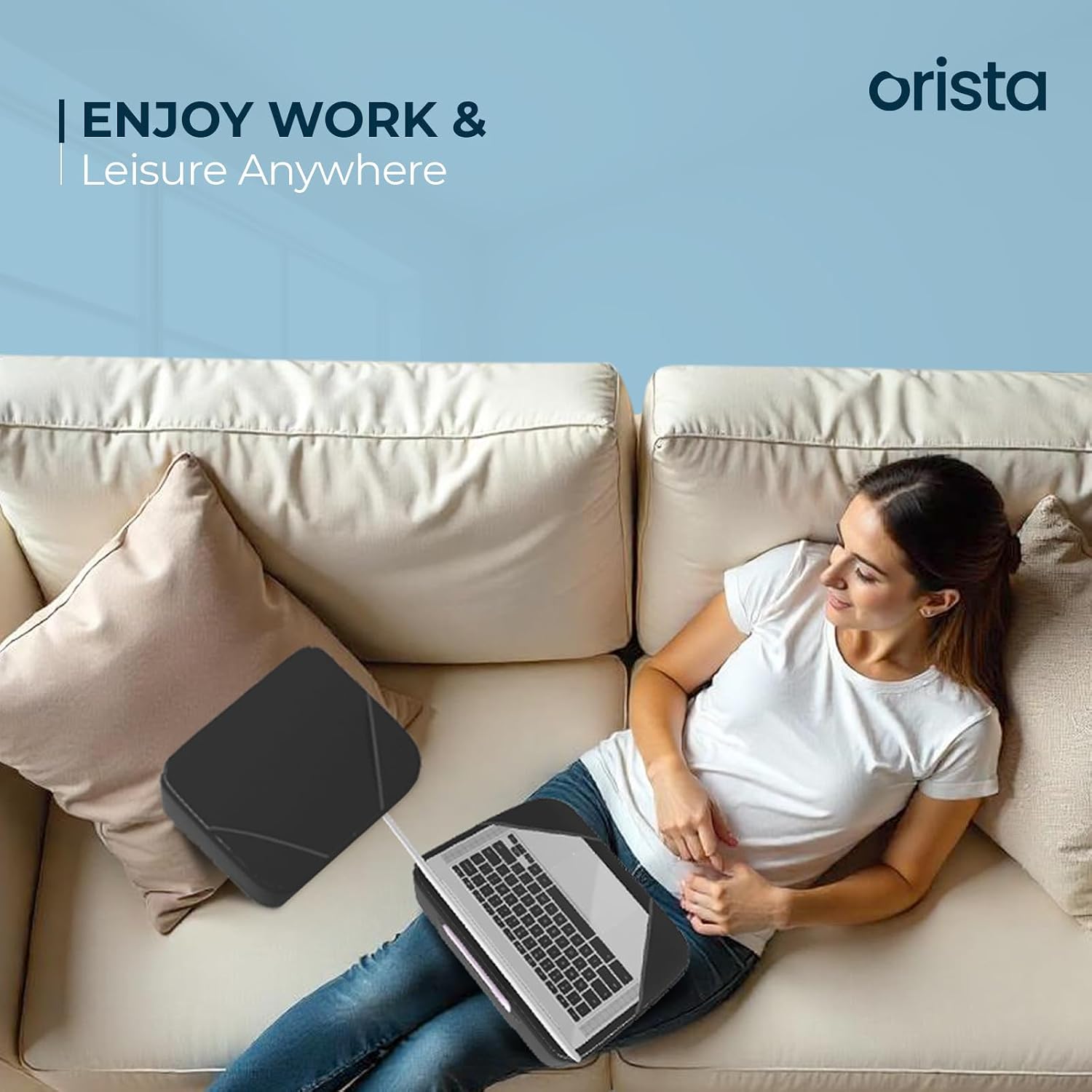 Lite Lap Desk Pillow, Soft & Comfortable, Ideal For Laptop Reading & Gaming - Black Mesh | Built-In Storage Pocket & Handle | Perfect For Bed, Sofa & Floor | Lightweight & Portable