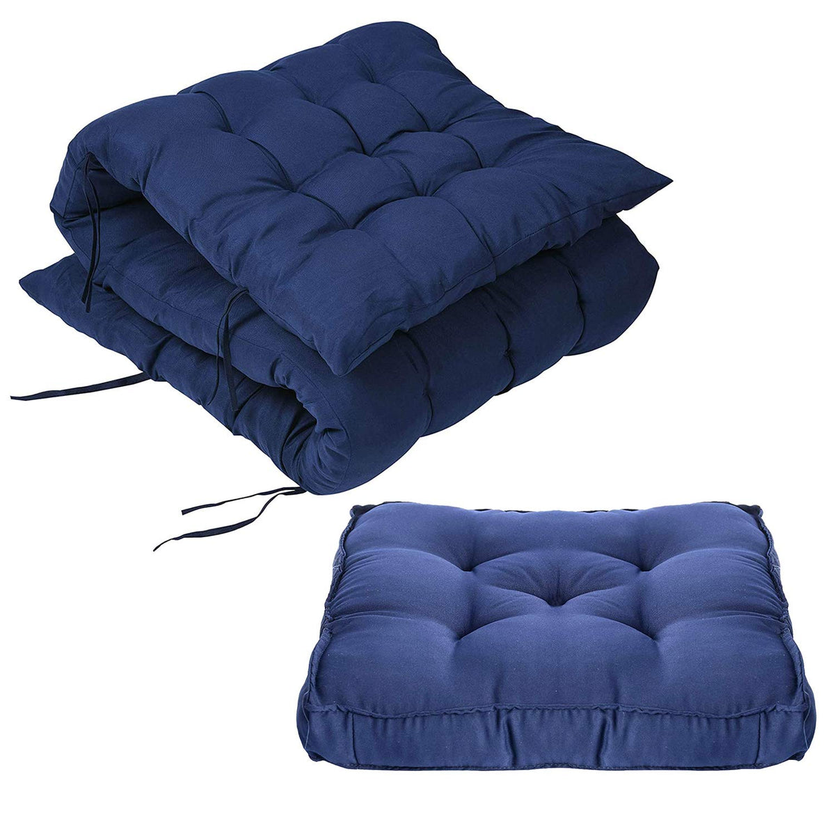 Microfiber Soft Cushion, Long & Square Chair Pad Cushion, Navy Blue - 46 X 16 Inch | For Indoor & Outdoor Home Office Décor | Rocking Chairs Pad, Washable, Model No - Kubmart11925, Set Of 2