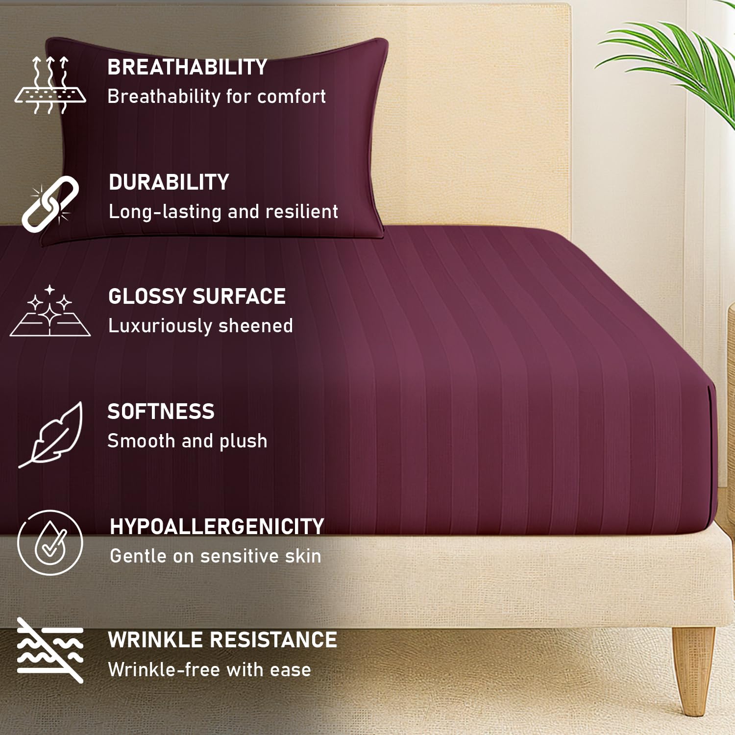 1 Single Bedsheet For King Size With 1 Pillow Covers | 36 X 78 Inches, Wine - 130 Thread Count Soft & Comfortable | Ideal For Bedroom, Guest Room, House