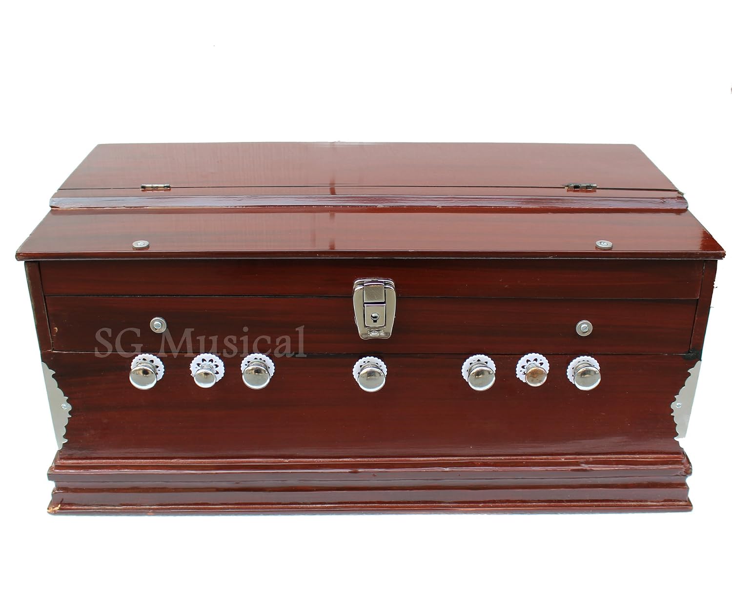 Musical Instrument Harmonium - 7 Stopper, 39 Keys, Double Fold Bellow, Two Reeds (Base- Male) | Tuning 440 Standard Pitch - Keyboard Cover With Lock