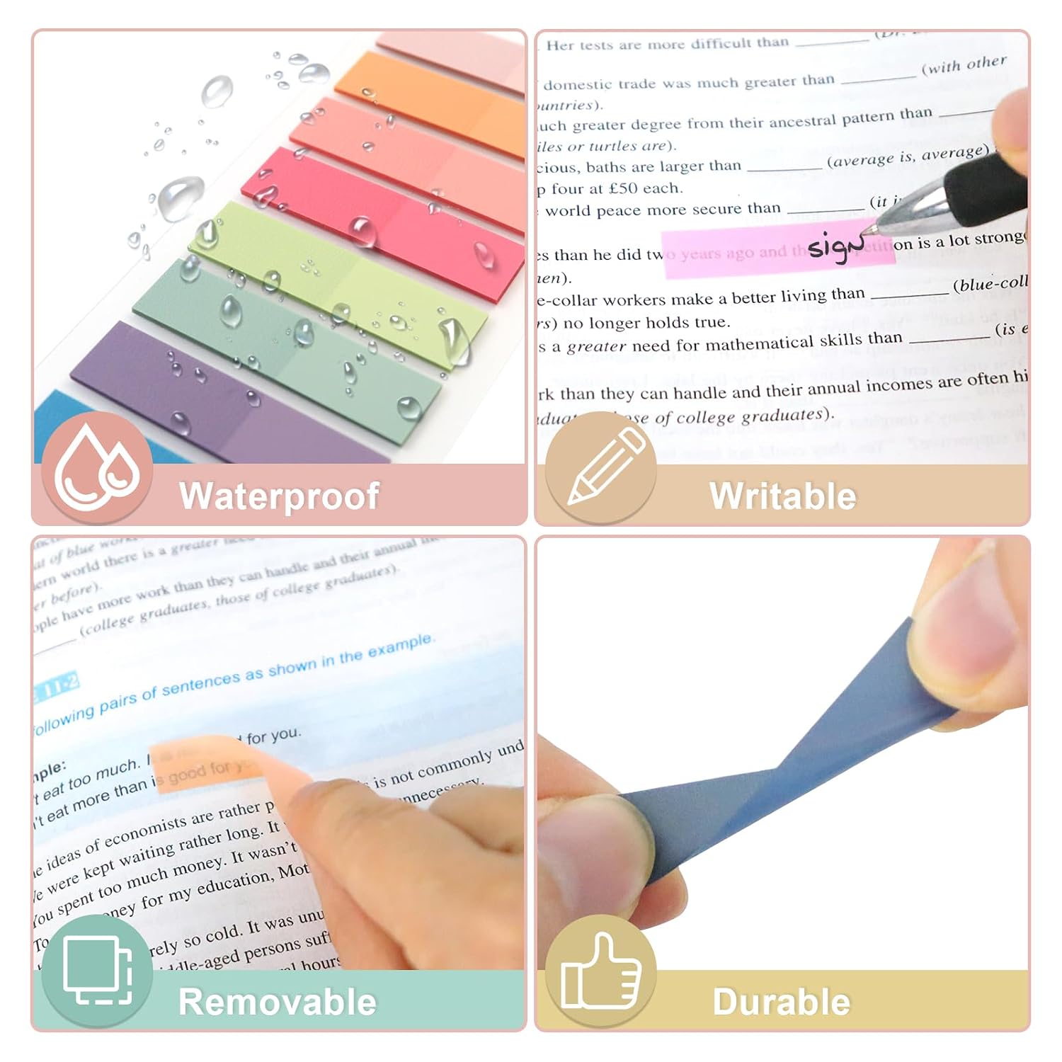 Sticky Notes, Waterproof, Transparent, Removable Adhesive Sticky Notes, Multicolor - 1600 Pcs