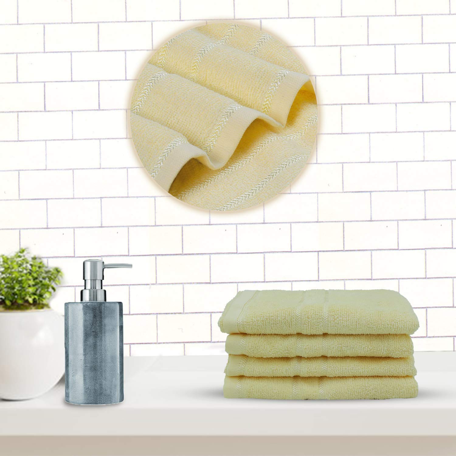 Sassoon Melrose 100% Cotton Hand Towel 800 Gsm | Highly Absorbent, Soft Material Perfect For Daily Use (Lemon) -4 Piece