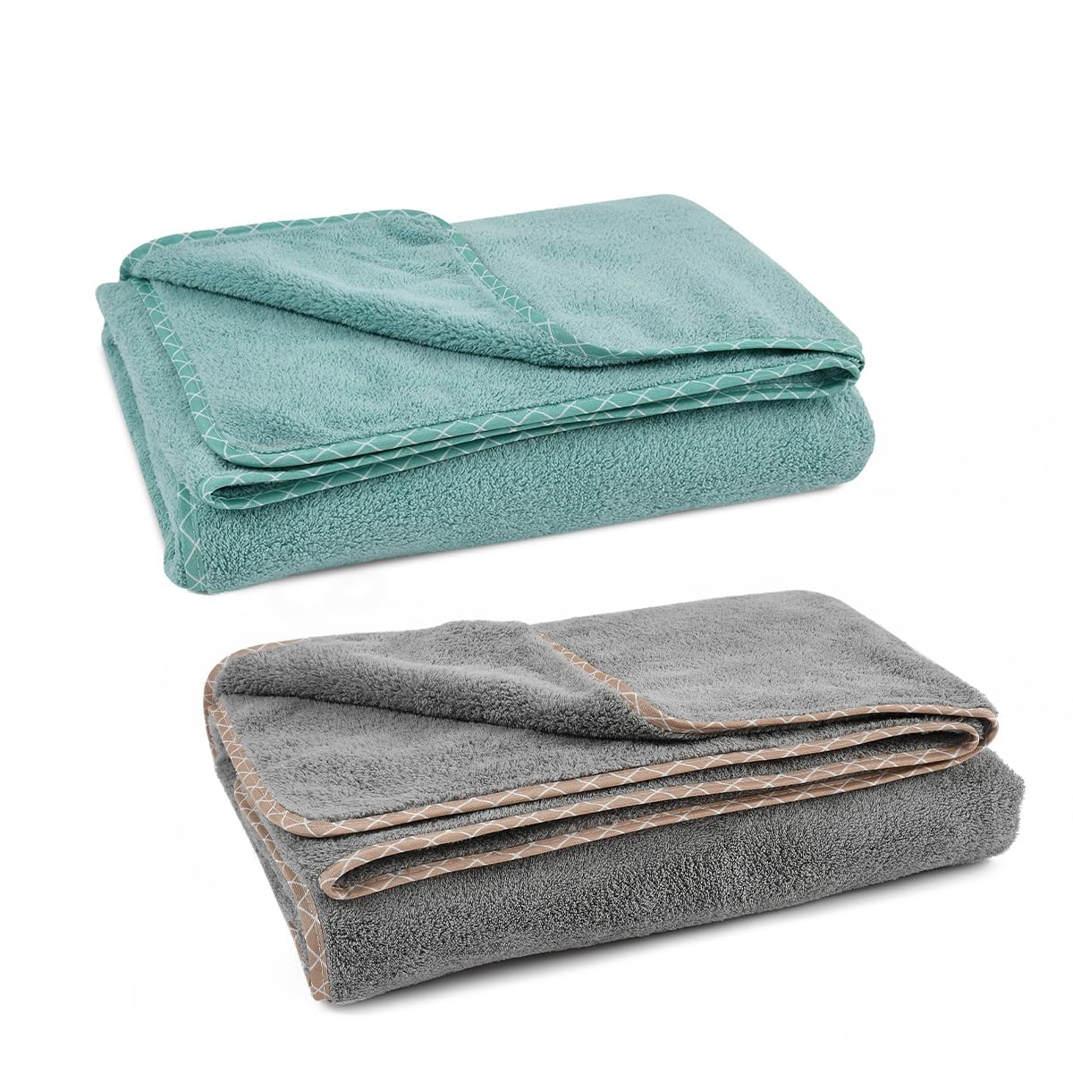 Urbanleaf Microfiber Large Bath Towel Quick Dry Super Absorbent Bath Towel | Towel For Bath, Travel, Gym, Beach, Pool & Yoga (Grey & Green)