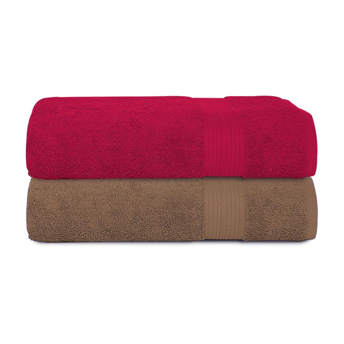 House Of Terry 100% Cotton Bath Towel 1000 Gsm | Quick Dry, Soft & Absorbent, Fade-Resistant, Skin-Friendly Large Size Towel (Paradise Pink & Brown) - Pack Of 2