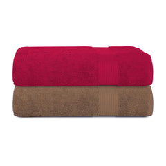 House Of Terry 100% Cotton Bath Towel 1000 Gsm | Quick Dry, Soft & Absorbent, Fade-Resistant, Skin-Friendly Large Size Towel (Paradise Pink & Brown) - Pack Of 2