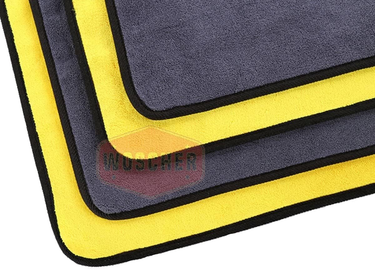 Woscher Microfiber Cloth 800 Gsm | Ultrasoft & Quick Drying Car Microfiber Cleaning Towel, Lint Free Automotive Microfiber Towel (Yellow & Grey)- Pack Of 5
