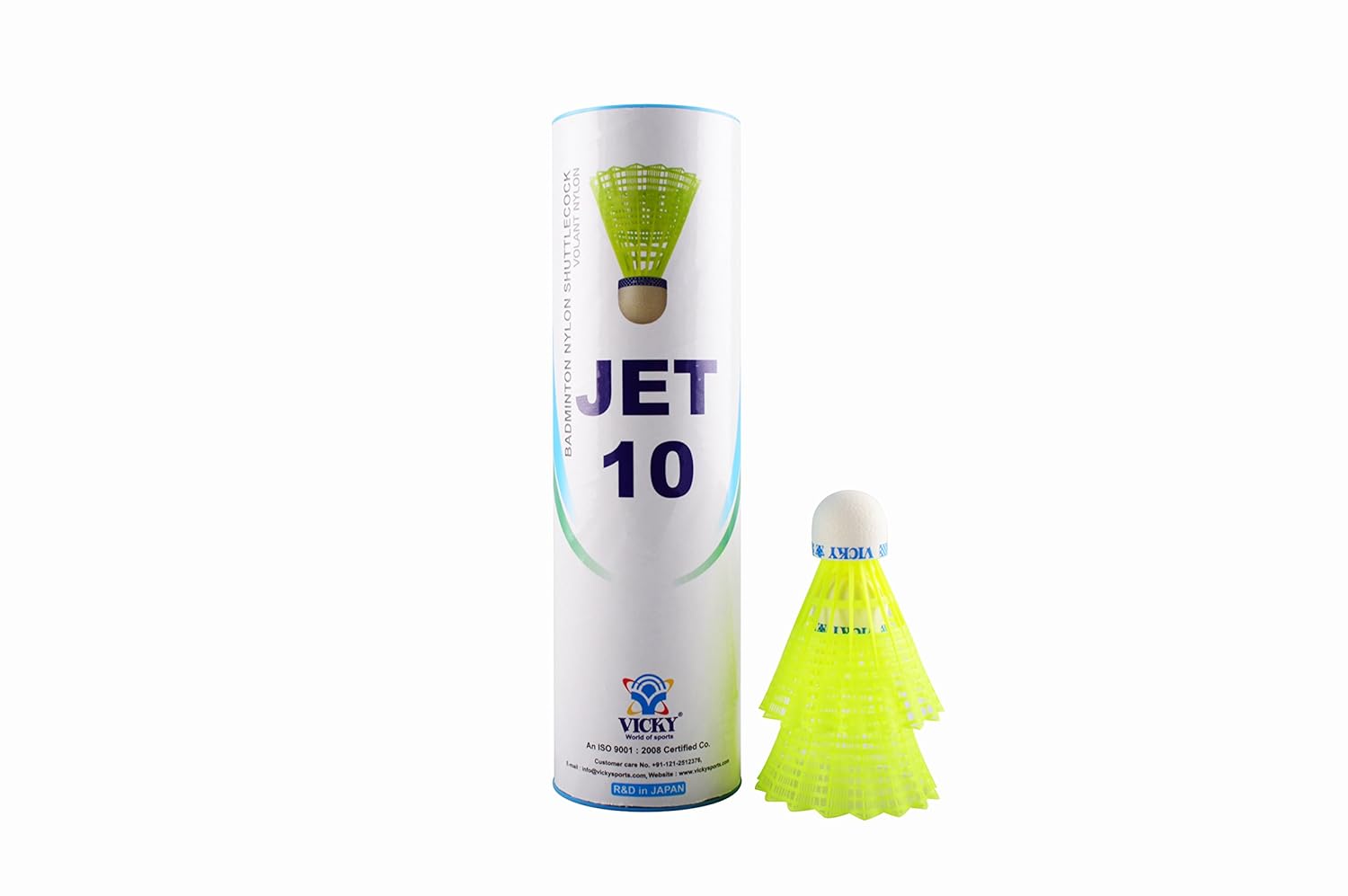 Vicky Jet 10 Nylon Badminton Shuttlecock Yellow | Pack Of 10 , Speed - Medium