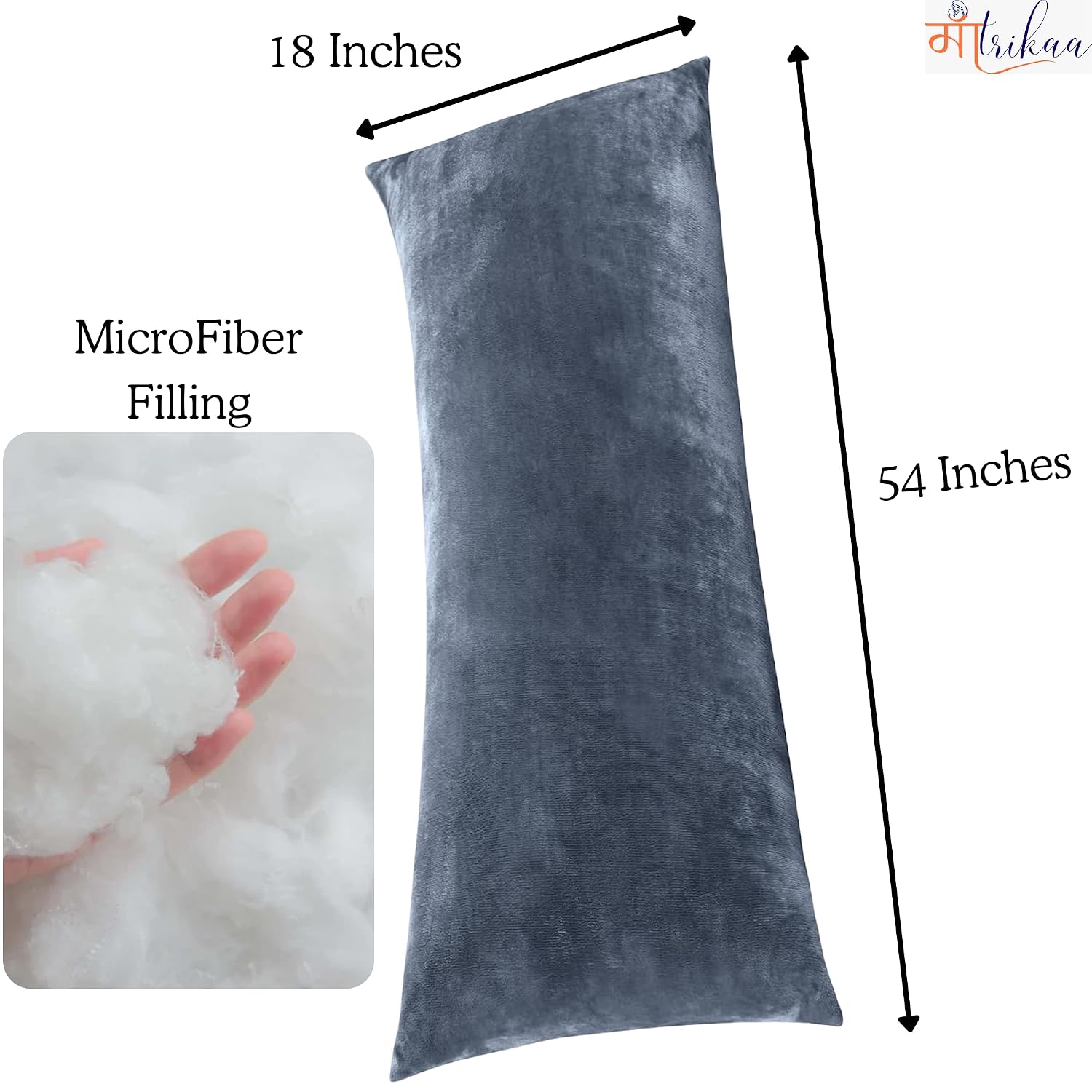 Full Body Pillow, Long Sleeping, For Side Sleeping Hugging, Cuddling, Relaxing, Dark Grey - 54 X 18 Inches | For Pregnancy Comfort, Velvet Pillow With Removable Cover, Adjustable Pillow