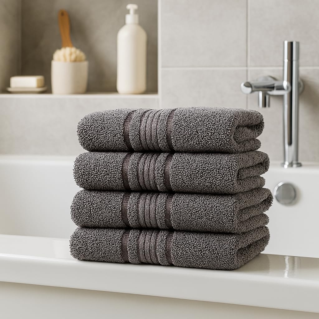 Akiko Home 100% Cotton Essential Series Hand Towels 800 Gsm | Soft, Absorbent & Durable, Cotton Hand Towel For Bathroom Use, Gentle On Skin- Pack Of 4 (Grey)