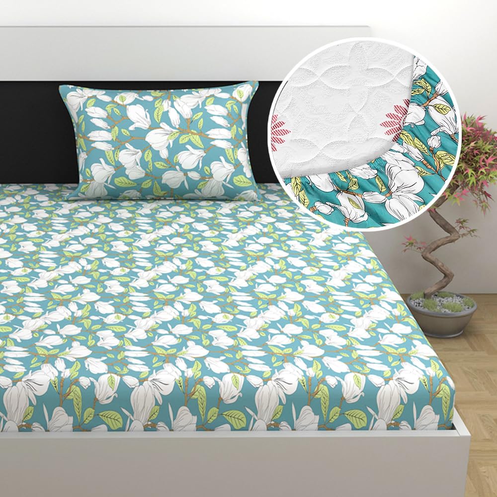 Super Soft Single Fitted Bedsheet With 1 Pillow Cover | 57 X 78 + 6 Inches, Aspen Green - Perfect For Use In Bedrooms, Guest Rooms, Dormitories