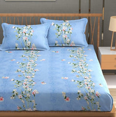 Double Bedsheet For Queen Size With Tow Pillow Cover - 72 X 72 Inches, Sky Blue | All Around Elastic Fitted Breathable & Durable, Soft Touch & Perfect For All Seasons