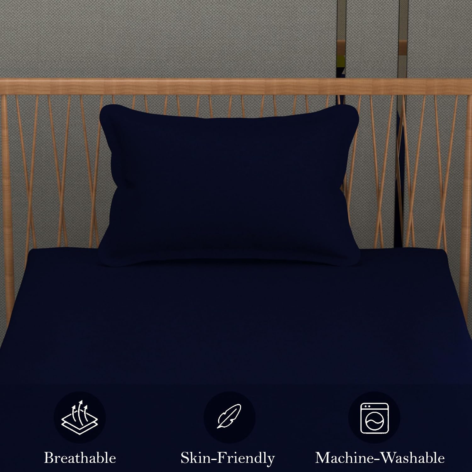 Solid Plain Single Size Bedsheet Set With 1 Pillow Covers | Size - 60 X 90 Inches, Navy Blue | Ideal For All Seasons Due To Its Breathable Nature