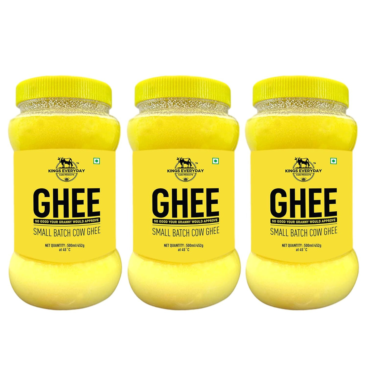 100% Pure Desi Daanedaar Cow Ghee By Kings Everyday | Rich Aroma & Taste Cow Ghee Ideal For Cooking | 1500ml (500ml * 3) 50.7 Ounce | Jar Pack