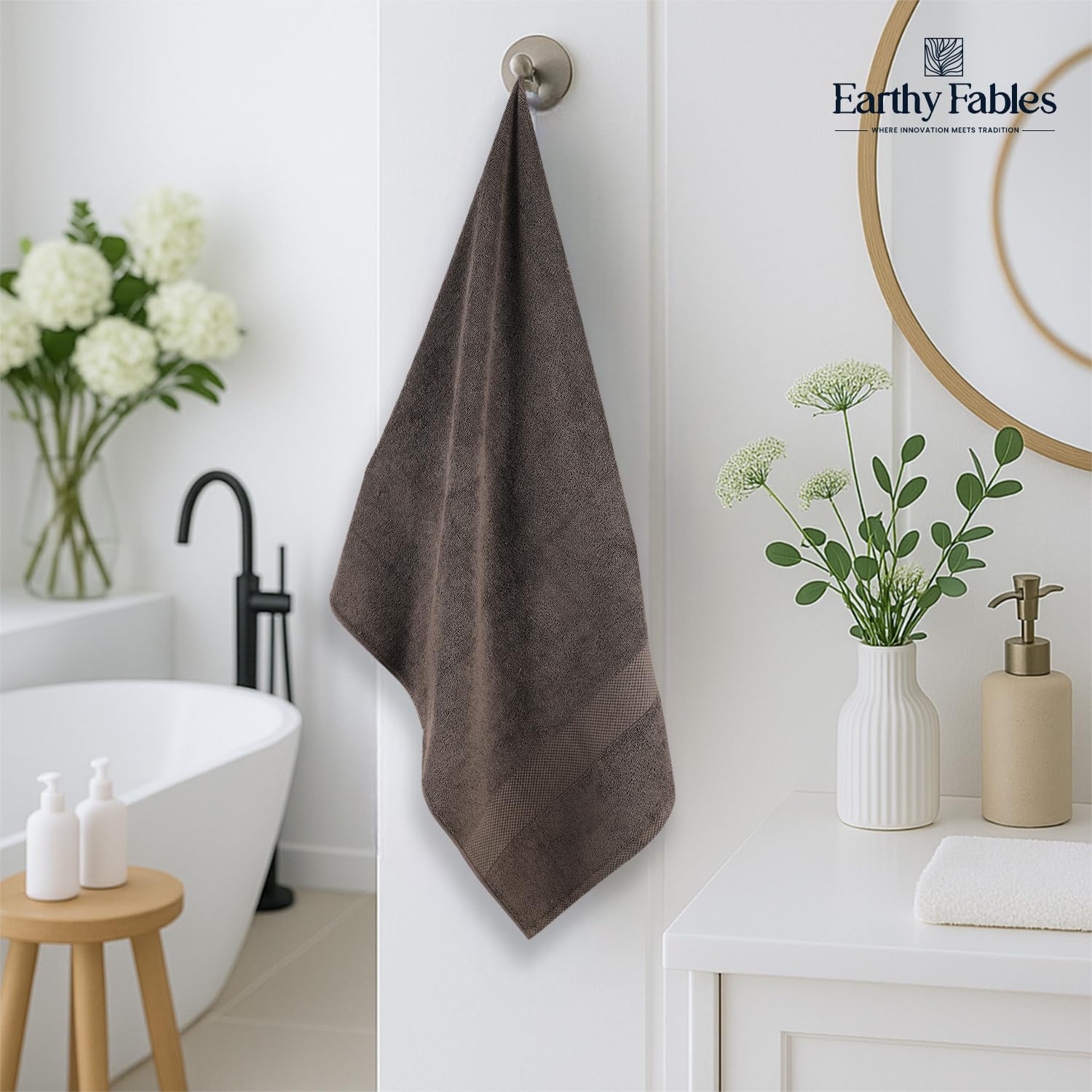 Earthy Fables Premium Bath Towel 600 Gsm | 100% Combed Cotton Ultra Soft, Quick Dry & Highly Absorbent For Home, Travel & Acne-Prone Skin (Grey)