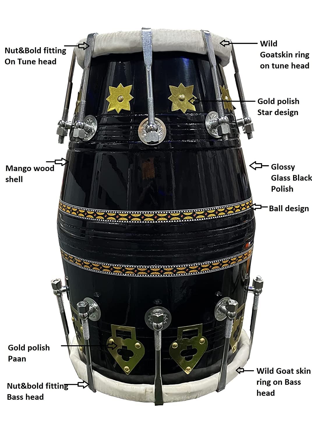 Professional Classical Dholak Nut & Bolt With Bag & Belt Also - Black | Double Headed Hand Drum, Perfectly Symmetric Round Dholak - Dholak For Festival, Wedding, Satsang | Very Easy To Tune