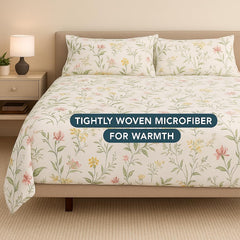 Microfibre Printed Bedsheet For Single Bed With 2 Pillow Covers - Vibrant Floral Design Single Bed Sheet | 68 X 90 Inch, White - 186 Thread Count Bedsheets Comfortable
