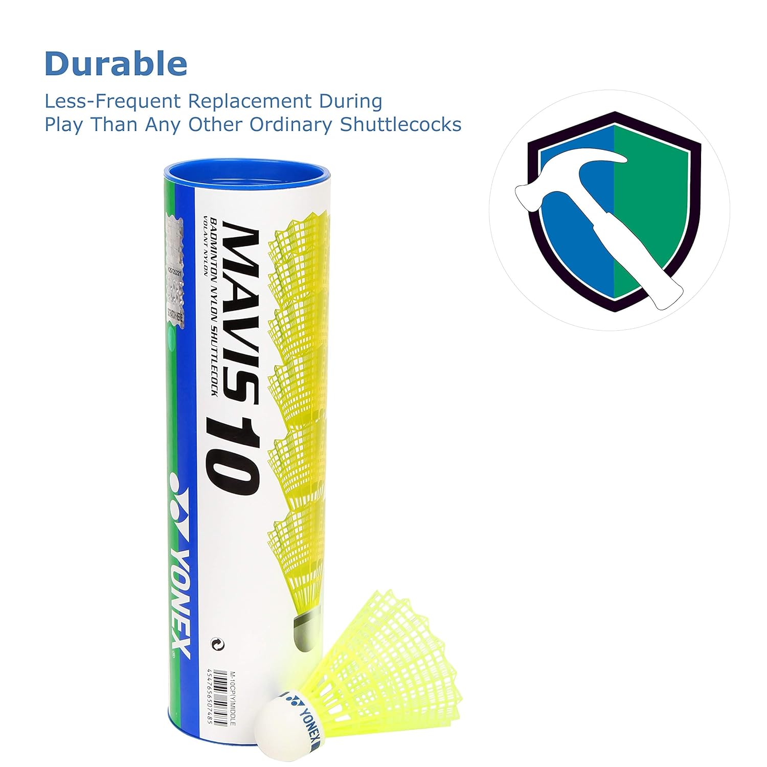 Yonex Mavis 10 Badminton Shuttlecocks Nylon | Yellow , Pack Of 6 , Cork Base & Nylon Skirt