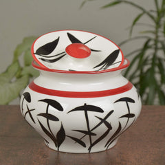 Hand Painted & Handcrafted Ceramic Handi With Lid - 1250ml, Black & White | Dahi Handi - Serving Handi - Biryani Handi