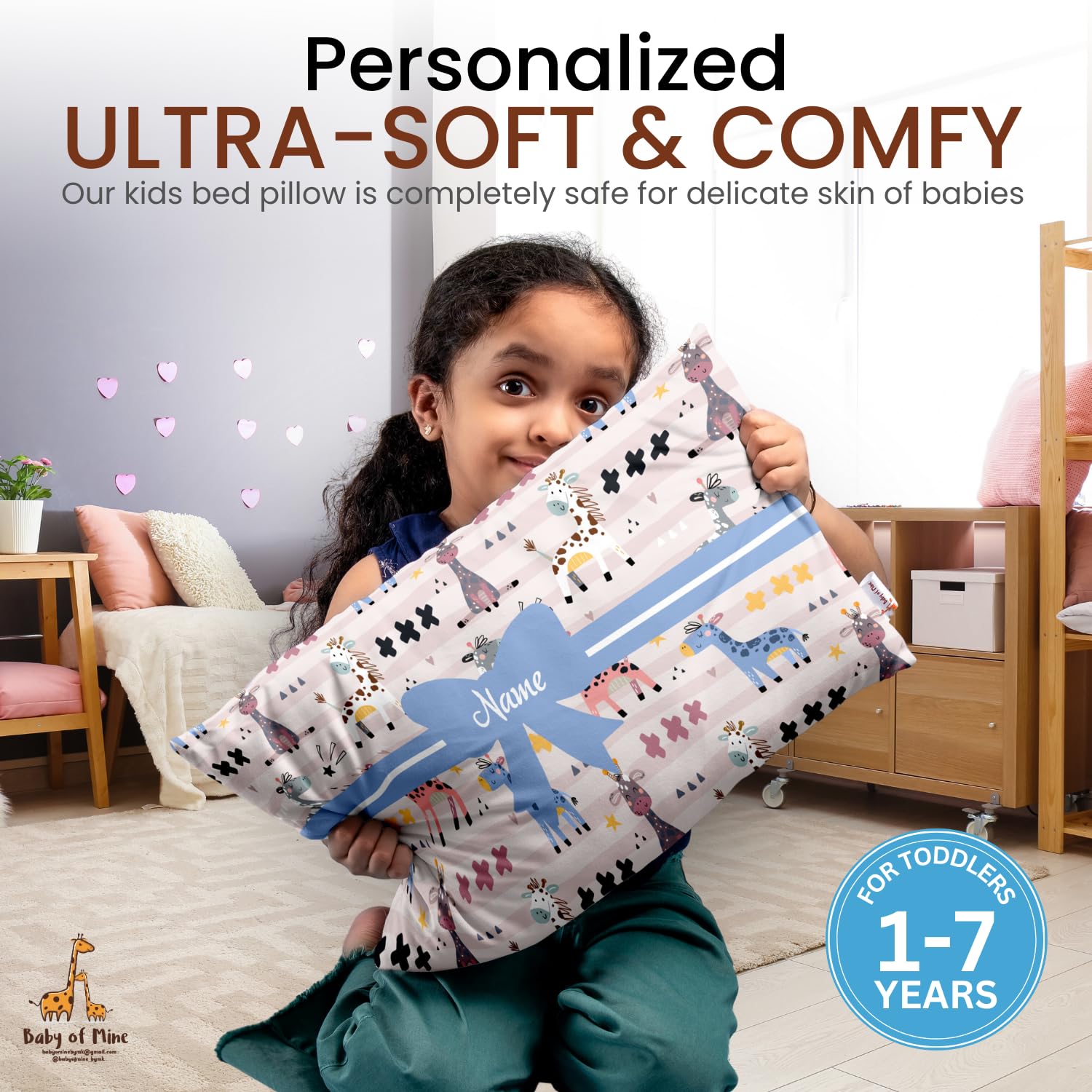 Personalized Pillow For Kids, Super Soft Cotton Kids Cushion - 12 X 18 Inches | Custom Name, For 5 Years Old Kids, Adorable Prints | For Head, Neck Support Baby Pillow - Pillow 11