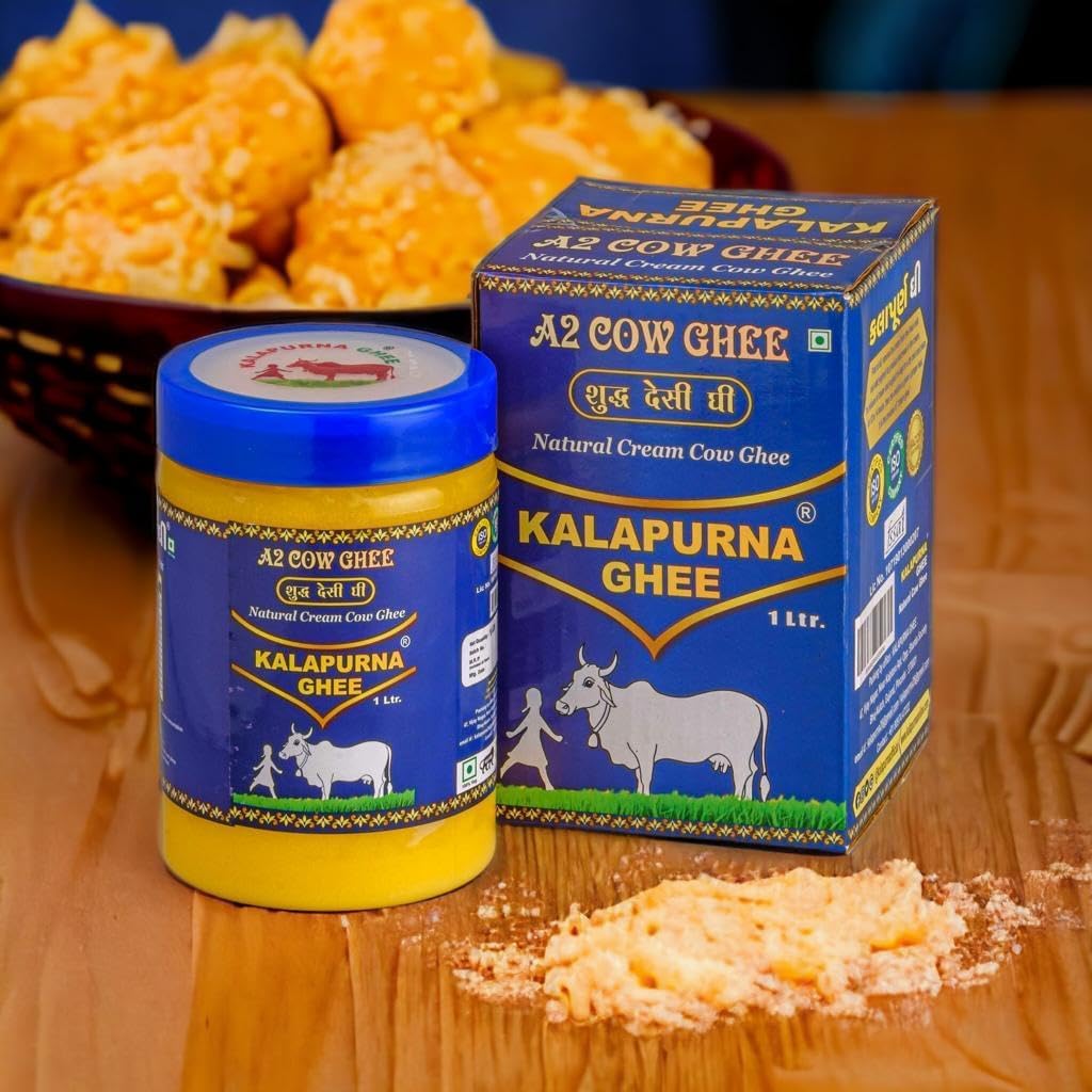 Pure A2 Desi Cow Ghee By Kalapurna Ghee | Delicious & Nutritious Healthy Desi Cow Ghee For Frying | (1 Litr) 33.8 Ounce | Jar Pack