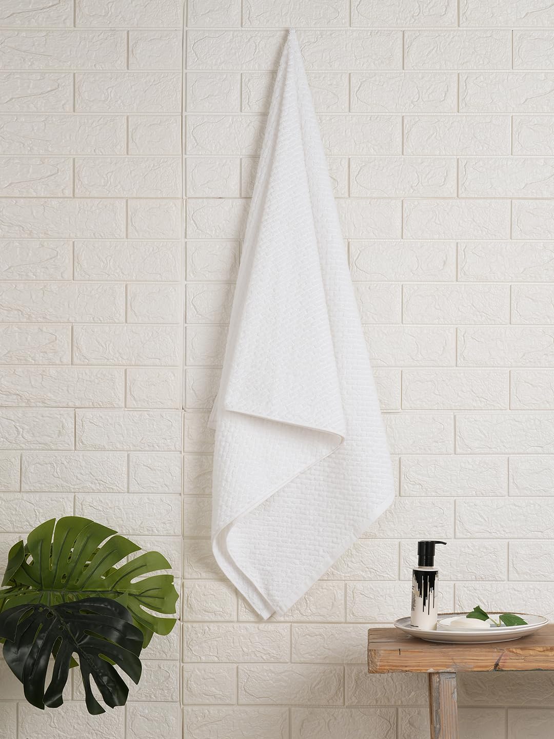 Spaces 100% Cotton Large Bath Towel 400 Gsm | For Men & Women Super Absorbent, Quick Dry, Ultra Soft Dobby Solid Design Towels Large Size (White)