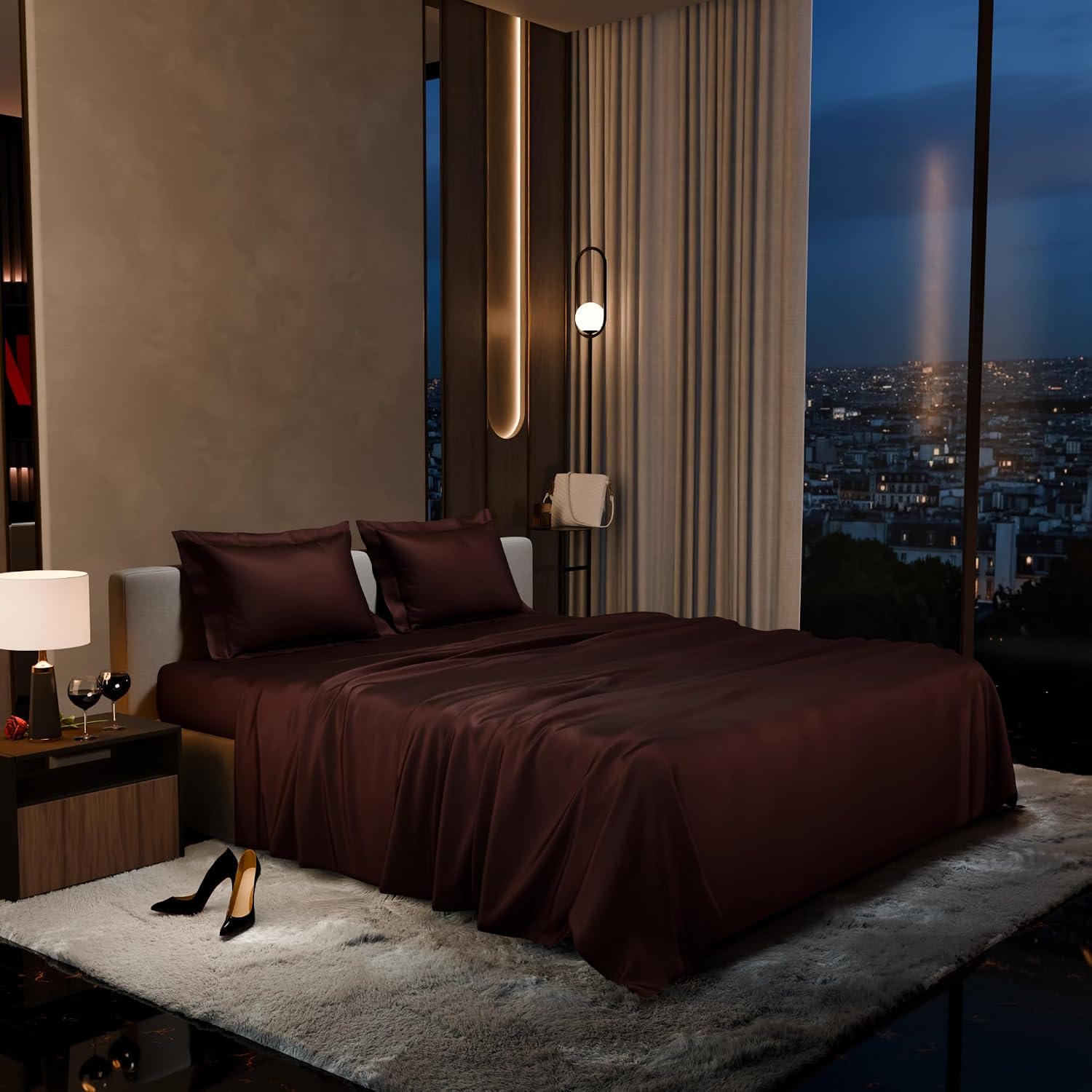 Satin Bedsheet King Size Bed With 2 Pillow Covers | 90 X 108 Inches, Hot Chocolate | Premium Bedding Set, Gifts For Couples, Wedding, Anniversary