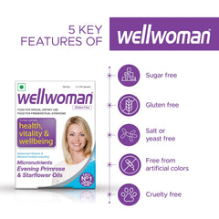 Wellwoman Multivitamin Capsules With Evening Primrose Oil, Immunity, Helps Reduce Pms , Pcos Symptoms | Vegetarian 30 Capsules , 50gm 0.1lbs