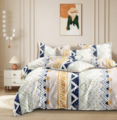 1 Single Glace Cotton Flat Bedsheet With 1 Pillow Cover & Single Comforter - 60 X 90 Inches, Multicolor | Soft & Durable For Everyday Use - All Season Comfort