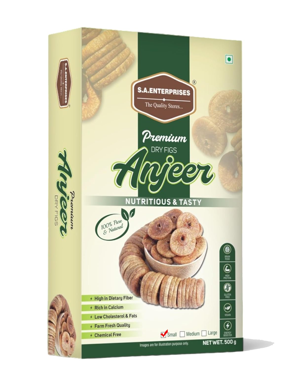Premium Dried Afghani Anjeer By S.A Enterprises 1kg, (500gm*2) Each | Small Size Figs Dry Fruits Healthy & Delicious Anjeer | 17.6 Ounce Each