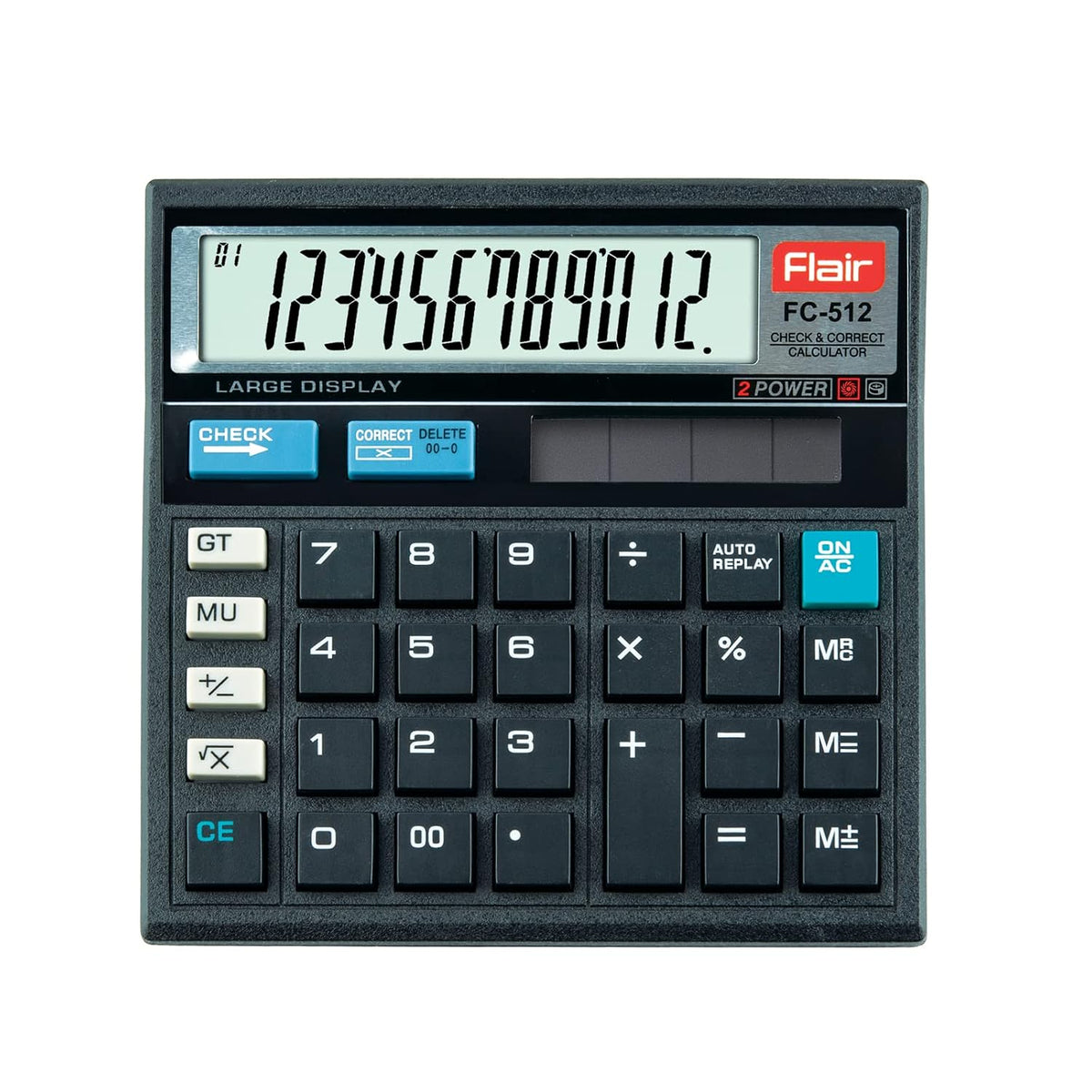 Flair FC-512 Desktop Basic Calculator | Solar And Battery Dual Power | Ideal For Student & Financial Work | For School, Collage, Home, Office And Shop Use | Black