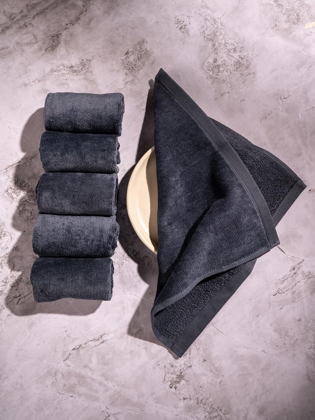 Damensch 100% Cotton Face Towel 900 Gsm | Super Soft Gym For Workout, Ultra Absorbent Towel Quick Dry Face Towel - Twilight Grey (Pack Of 6)