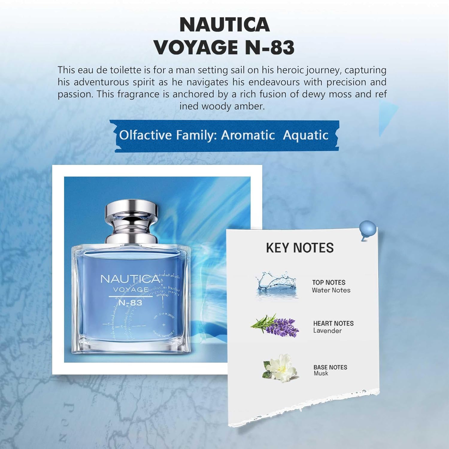 Nautica Voyage N-83 Eau De Toilette Spray 100ml 3.4 Fl.oz. Perfect Gift For Husband | Luxury Long Lasting