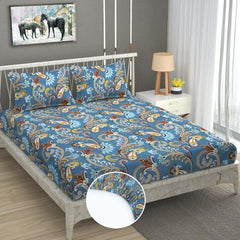 King Size Elastic Fitted Bedsheets With 2 Pillow Covers - 72 X 78 X 10 Inches, Blue | Soft Wrinkle Free & Breathable Elastic Bedsheets - Durable & Long Lasting Bedsheet