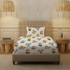 Bedsheet For Single Bed With 1 Pillow Cover | 58 X 90 Inches, White & Yellow - 200 Thread Count Soft & Comfortable | Ideal For Bedroom, Guest Room, House