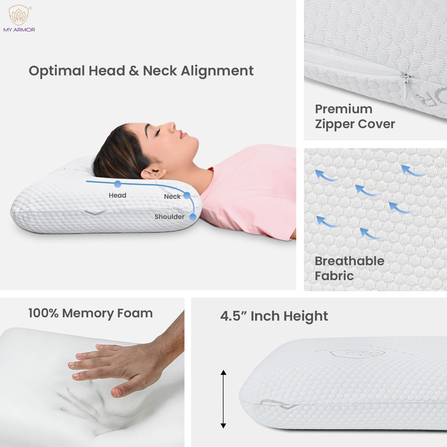 Cooling Gel Memory Foam Pillow, Orthopedic Pillows For Neck Pain & Relief, Queen Size - 4.5 Inch | Removable Zipper Cover, Portable, Cooling, Adjustable Pillows - Set Of 2