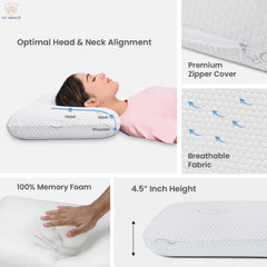 Memory Foam Pillow, Queen Size Orthopedic Pillows For Neck Pain - 4.5 Inches | Removable Washable Cover, From Neck Pain, Shoulder Pain, Spondylitis Pillows | Adjustable Pillows - Pack Of 2