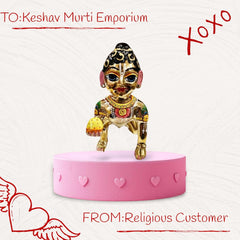 Laddu Bal Gopal Idol, Hand Painted Metal Statue, Occasions, Gold, Size - No.10, Decorative Baby Krishna Idol, Traditional Indian Religious Laddu Gopal Ji