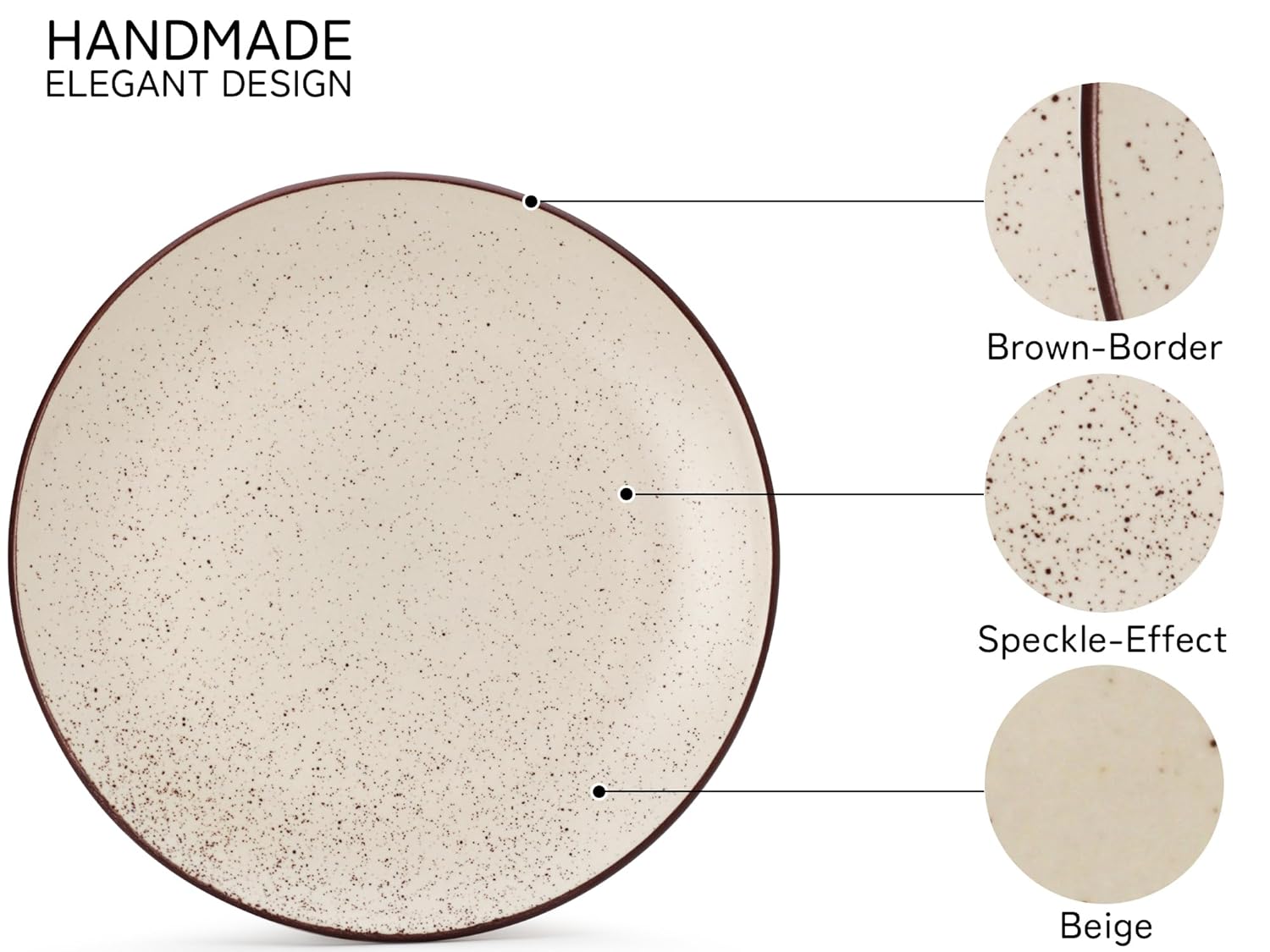 Ceramic Handcrafted Serving Handmade Small Plates Set Of 4 - 7.4 Inch, Beige Speckle | Hand Painted, Stoneware - Dinnerware | Scratch Resistant, Microwave & Dishwasher Safe