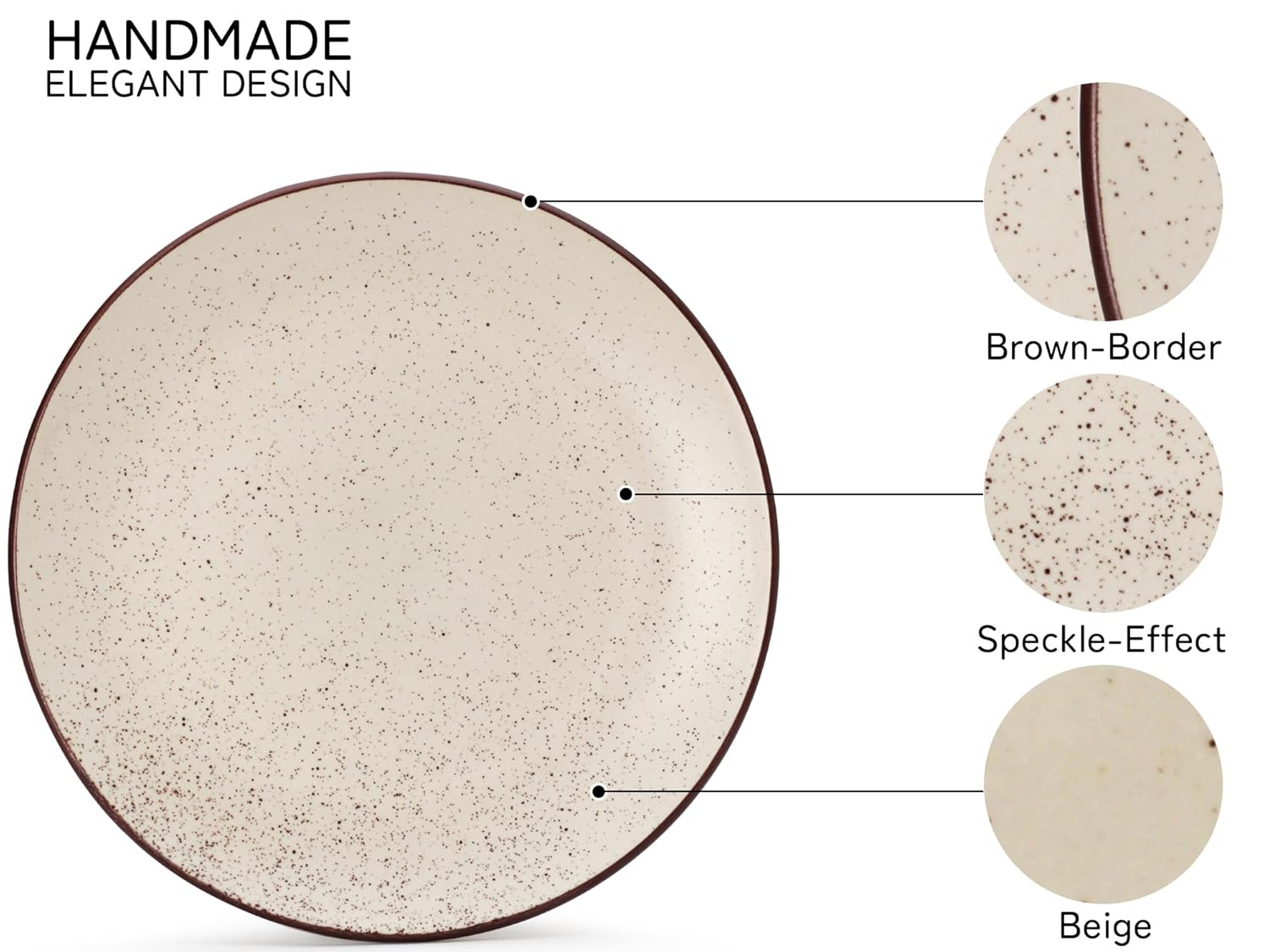 Handcrafted Ceramic Stoneware Dinner Set - Pack Of 12 Pcs, Beige Speckled | 4 Dinner Plates, 10.6 Inch Each + 8 Small Dinner Bowl, 170ml Each - Microwave & Dishwasher Safe