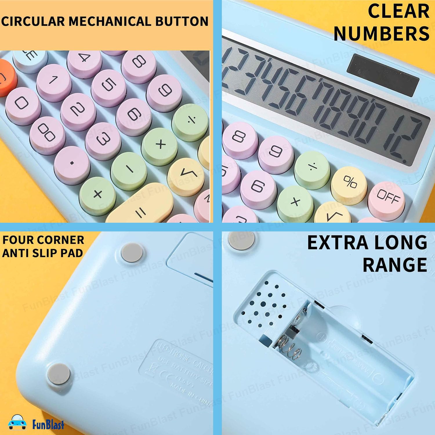 Funblast Calculator 12 Digit Extra Large 5-inch Lcd Display, Big Buttons Easy To Press Use As Office, School & Home Calculators Desktop, 15° Tilt Screen For Kids Calculator