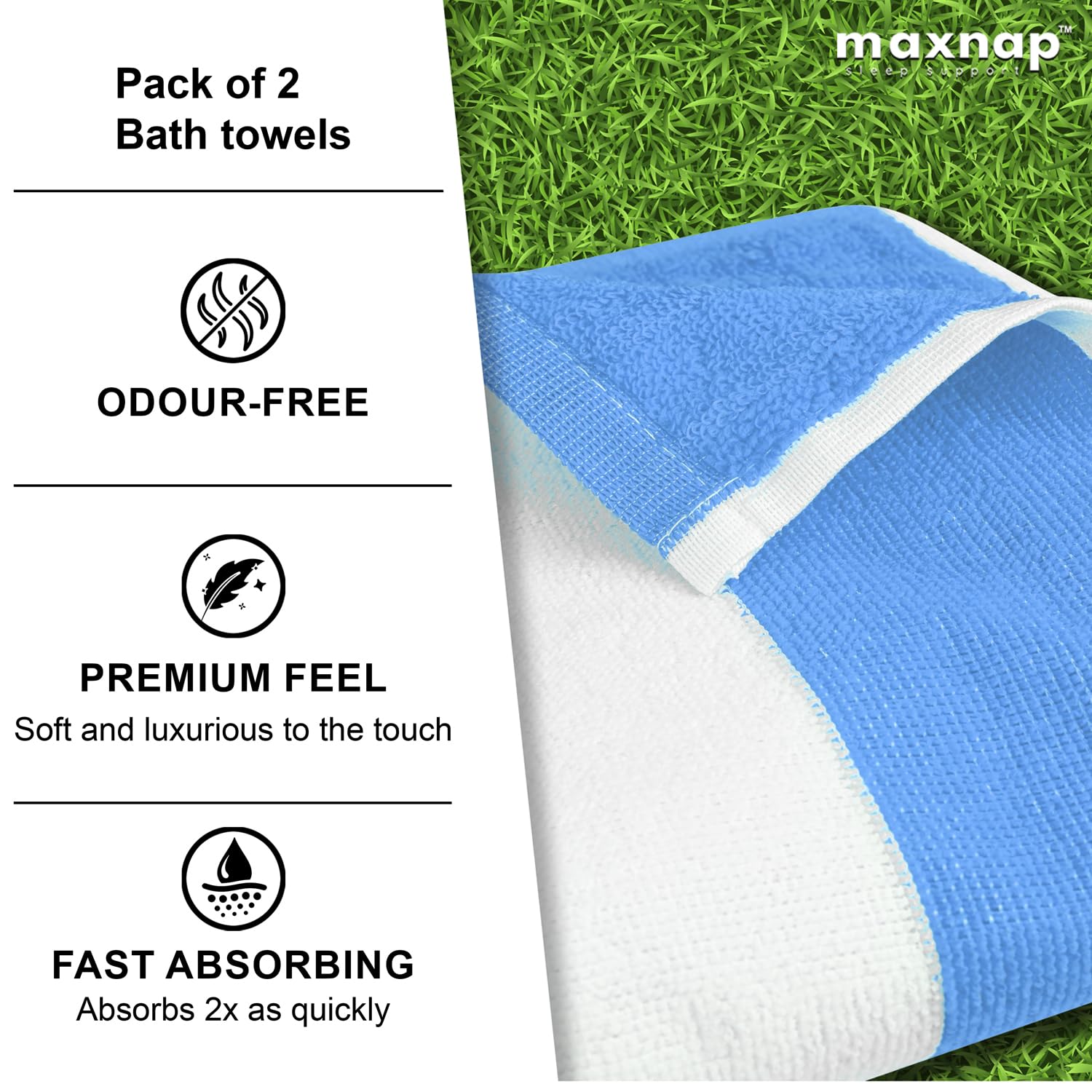 Maxnap Sunstripe Premium Cabana Striped Towel 600 Gsm | 100% Cotton, Soft & Quick-Dry Pool Towels - Set Of 2 (Blue)