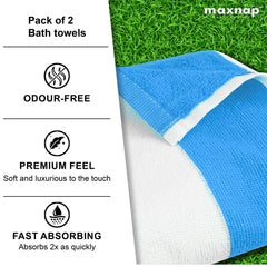 Maxnap Sunstripe Premium Cabana Striped Towel 600 Gsm | 100% Cotton, Soft & Quick-Dry Pool Towels - Set Of 2 (Blue)