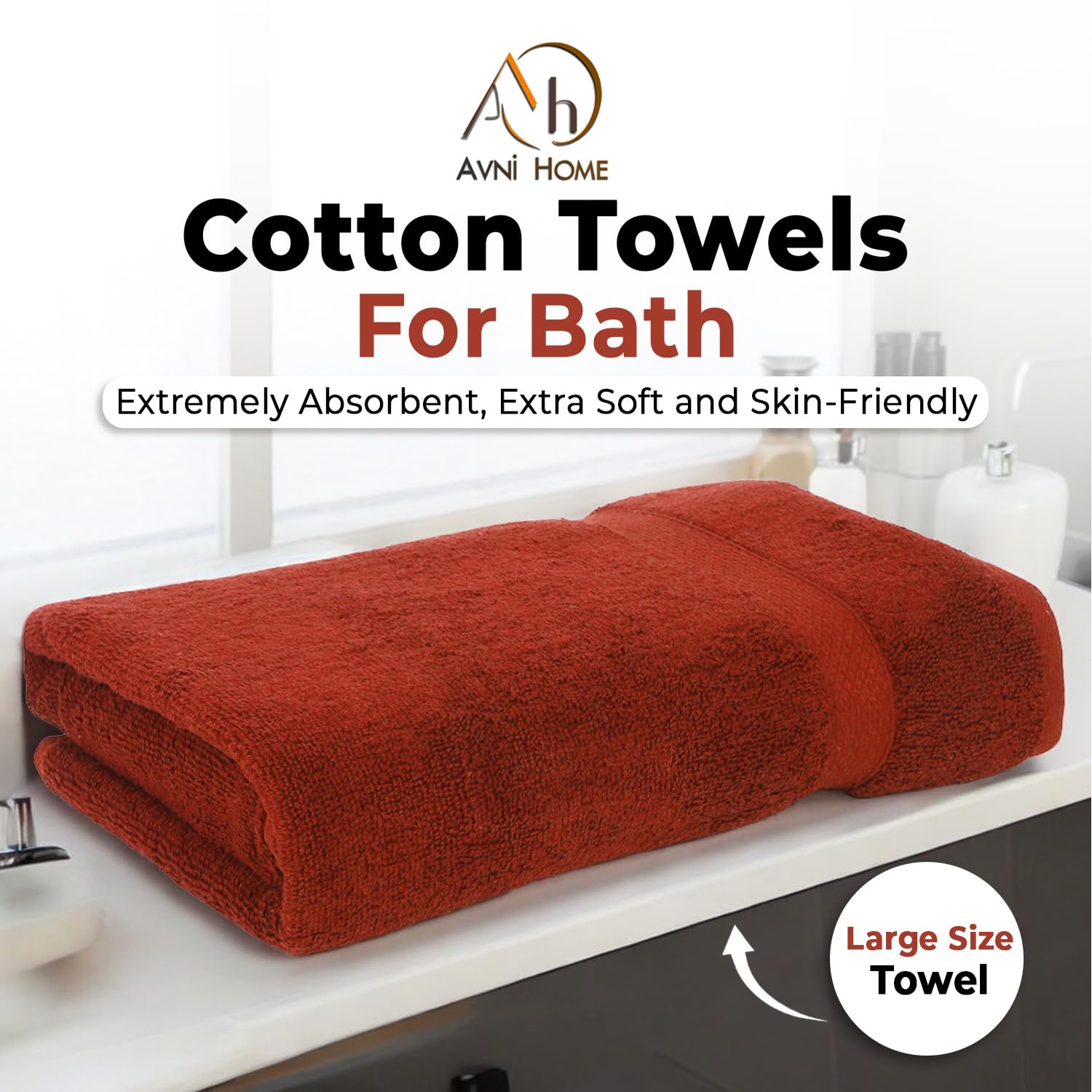 Avni Home Cotton Bath Towels 500 Gsm | Towels For Bath Large Size Extra Soft & Absorbent Bath Towel For Men & Women (Rust)